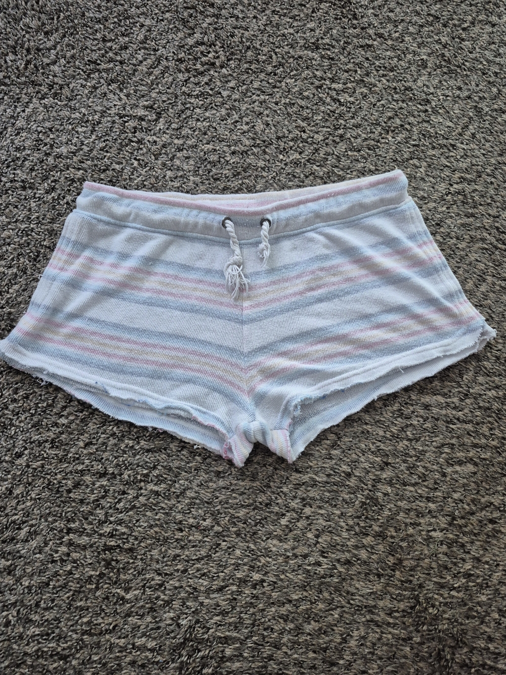 Lightweight White Knit Terri Cloth Shorts with Pastel Stripes